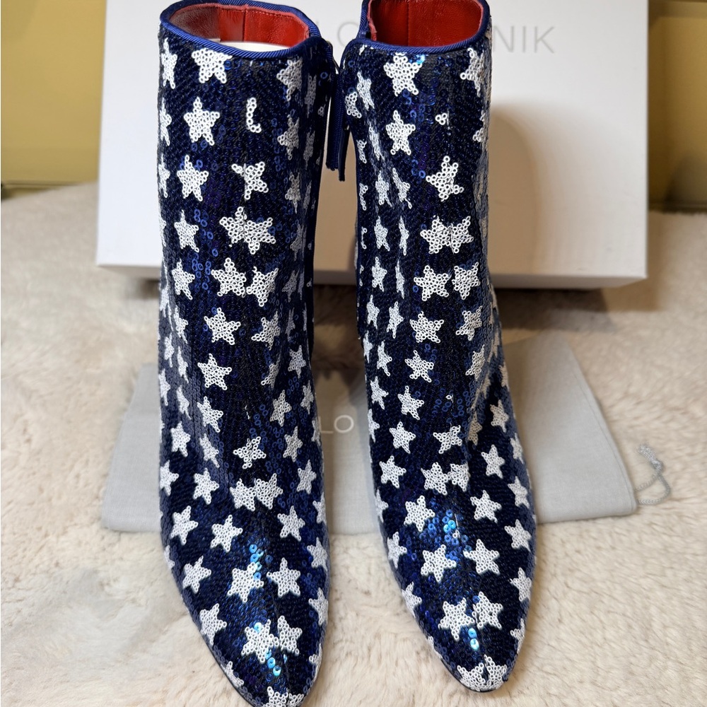 New Authentic Manolo Blahnik Starry Heeled Boots - Picture 6 of 15